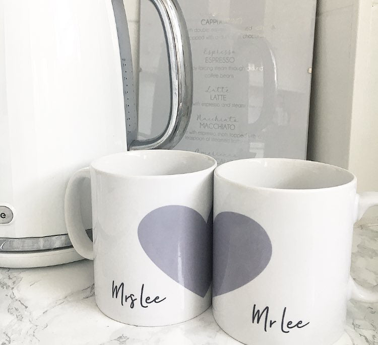 Personalised Love Heart Mug Set