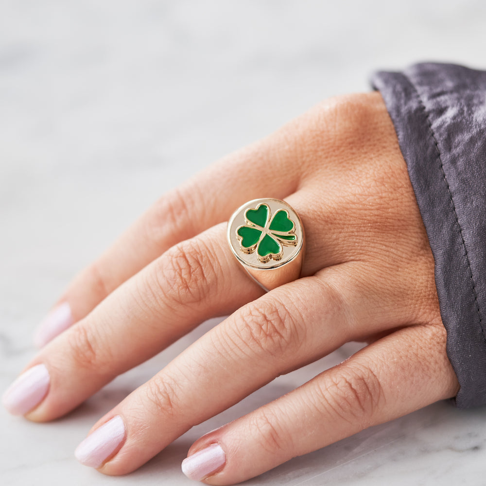 Close Up Of Lucky Clover Enamelled Ring