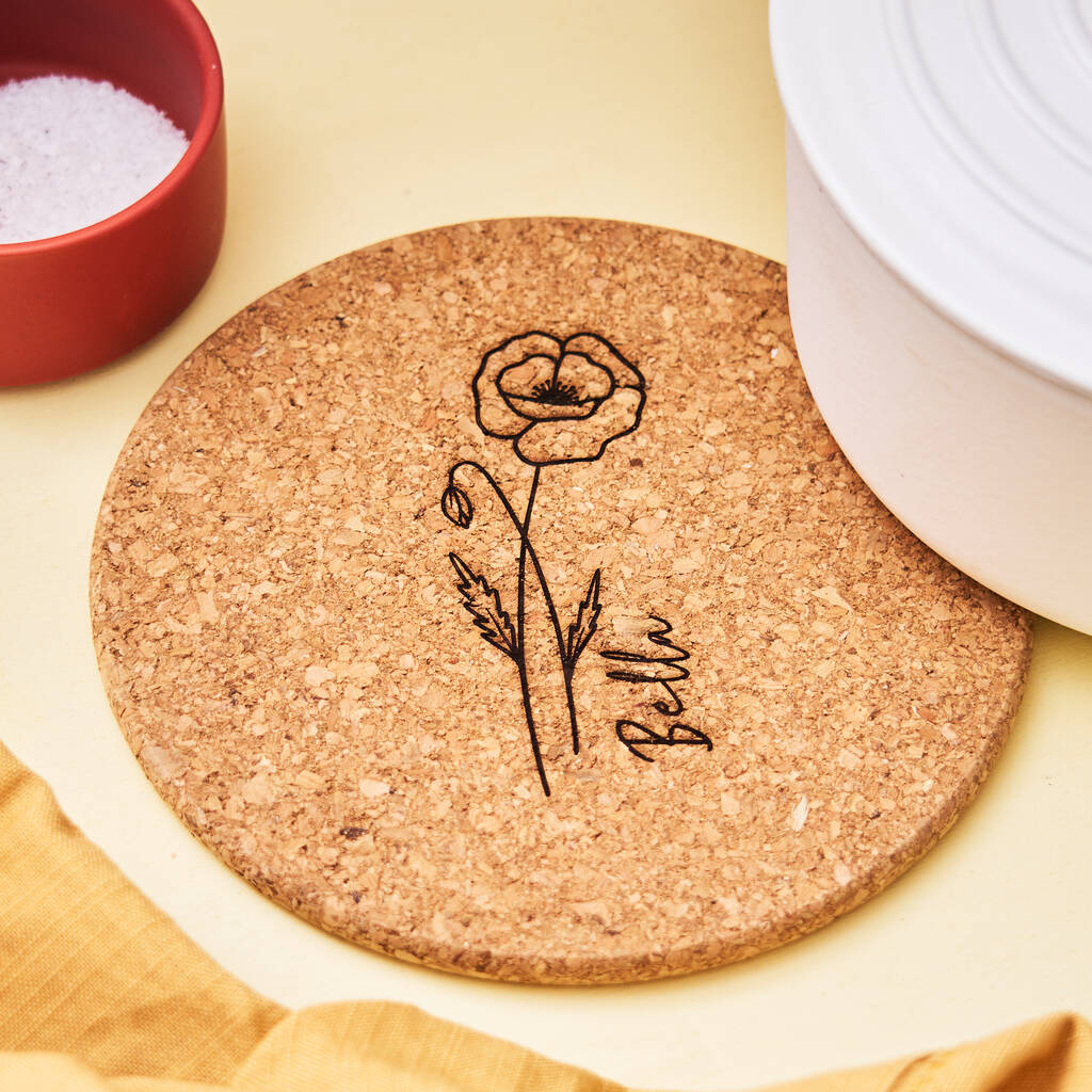 Birth Flower Personalised Cork Trivet