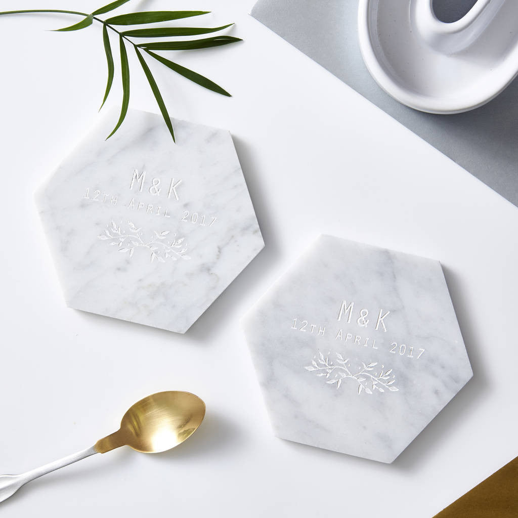 Botanical Personalised Marble Coaster