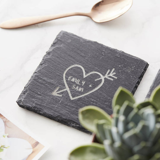 Carved Heart Personalised Slate Coaster