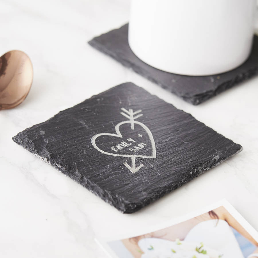 Carved Heart Personalised Slate Coaster