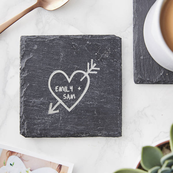 Carved Heart Personalised Slate Coaster