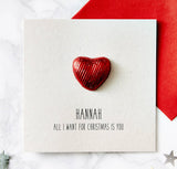 Chocolate Heart Personalised Christmas Card