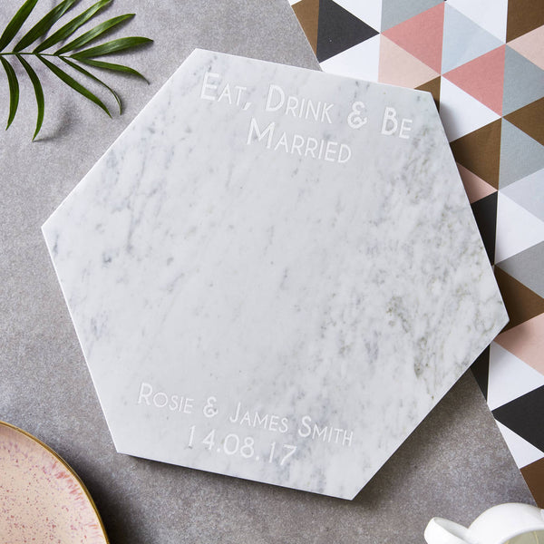 Eat, Drink And Be Personalised Marble Serving Board