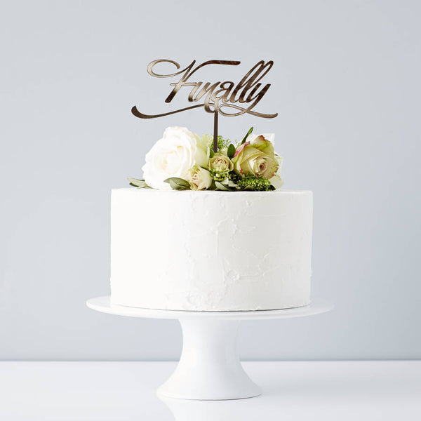 Elegant 'Finally' Wedding Cake Topper