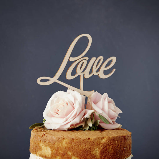 Elegant 'Love' Wooden Wedding Cake Topper