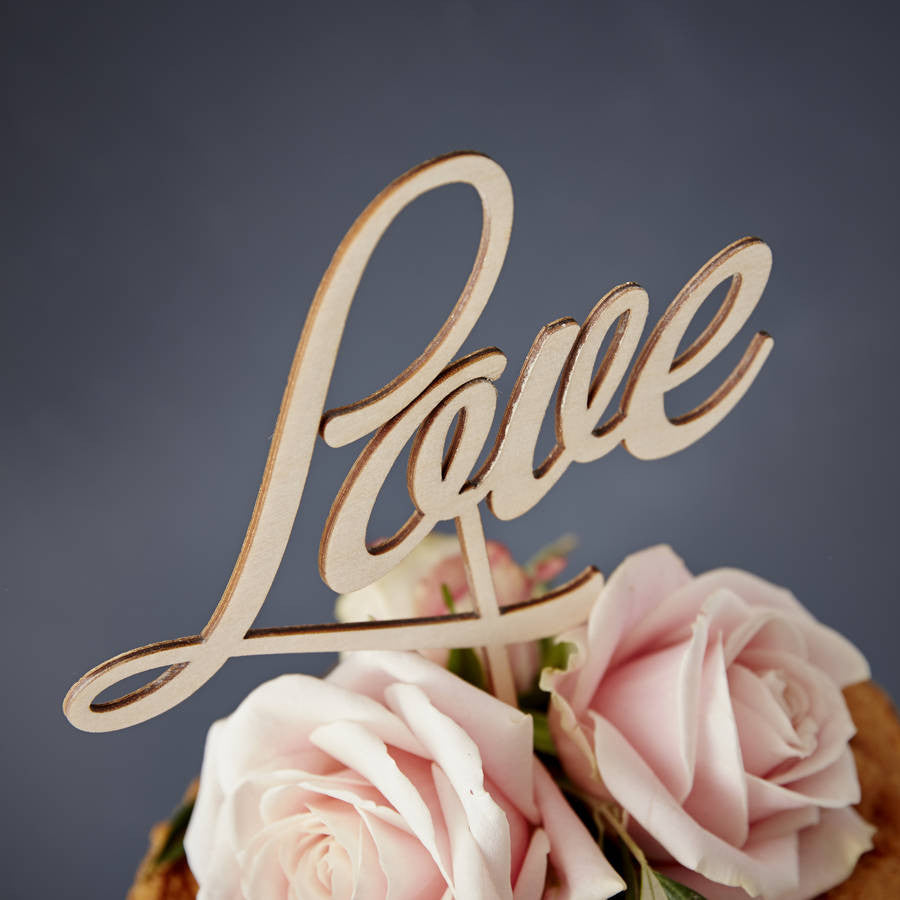 Elegant 'Love' Wooden Wedding Cake Topper