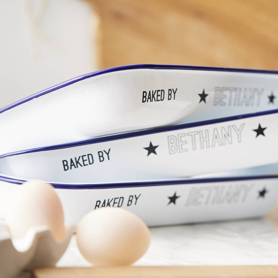 Enamel 'Baked By' Personalised Baking Tray