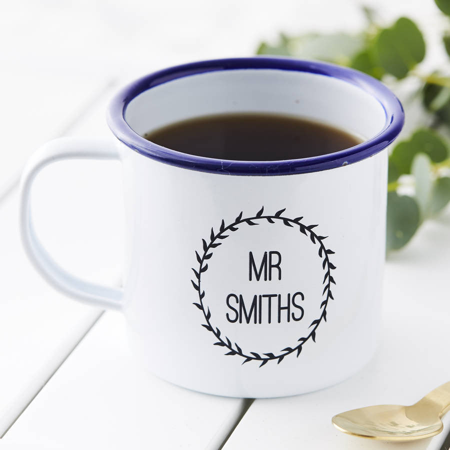 Enamel Wreath Personalised Wedding Mug