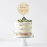 Engraved Botanical Personalised Wedding Cake Topper