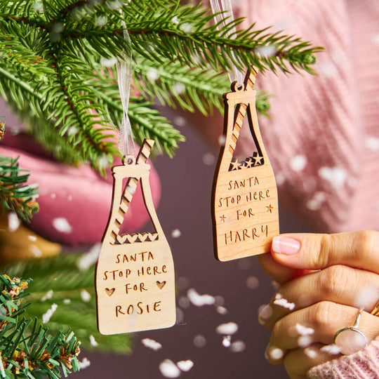 Engraved Christmas Milk Bottle Decoration