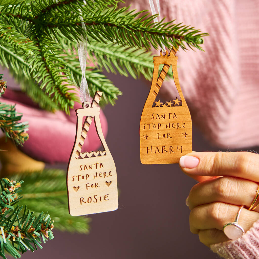 Engraved Christmas Milk Bottle Decoration