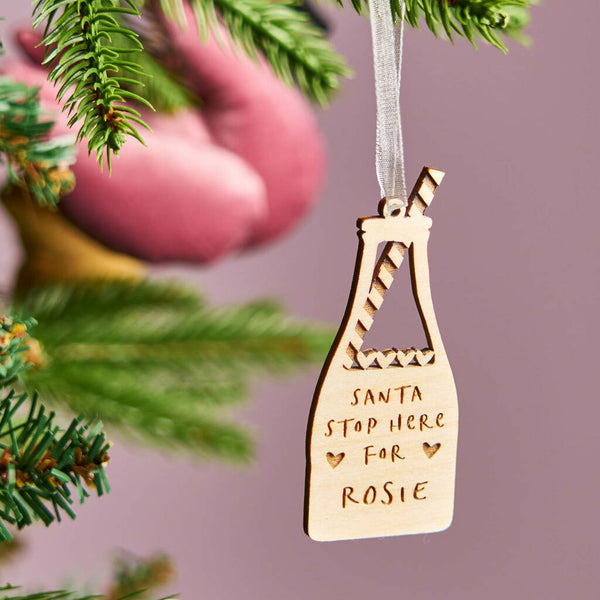 Engraved Christmas Milk Bottle Decoration