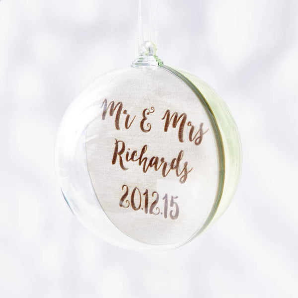 Engraved Colourful Mr And Mrs Christmas Bauble