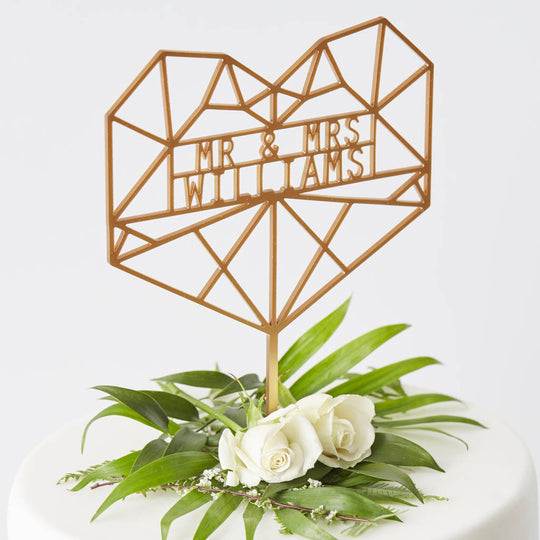 Geometric Heart Personalised Cake Topper