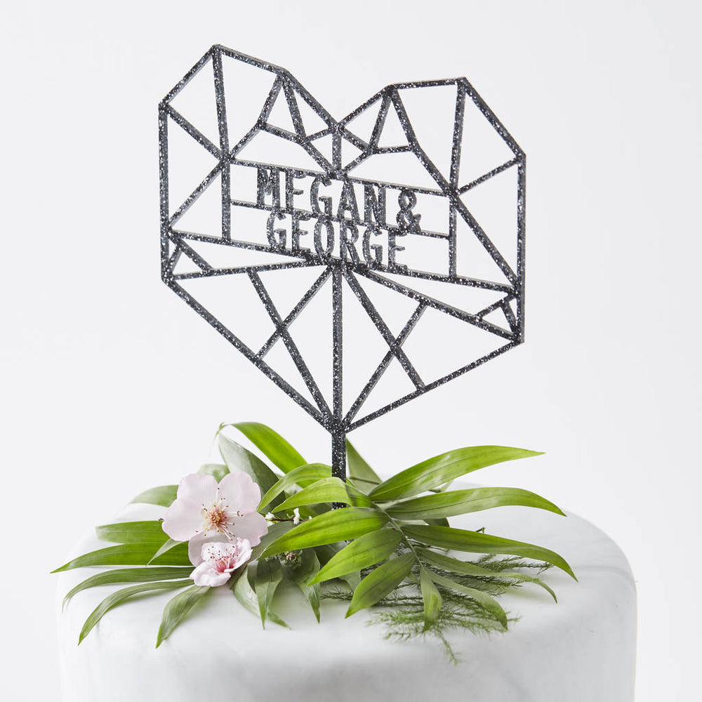 Geometric Heart Personalised Cake Topper