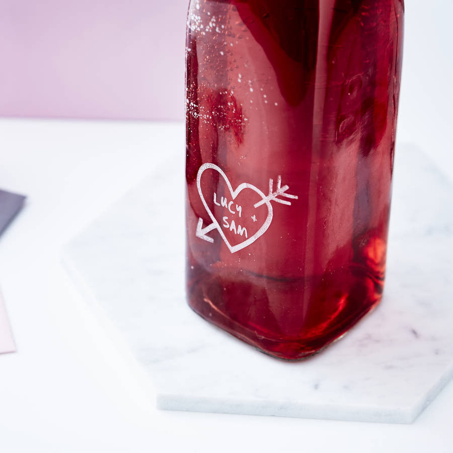 Personalised Carved Heart Glass Bottle