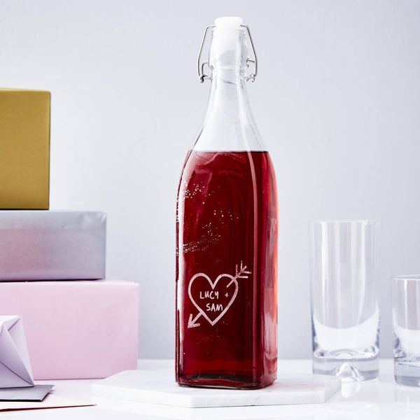 Personalised Carved Heart Glass Bottle