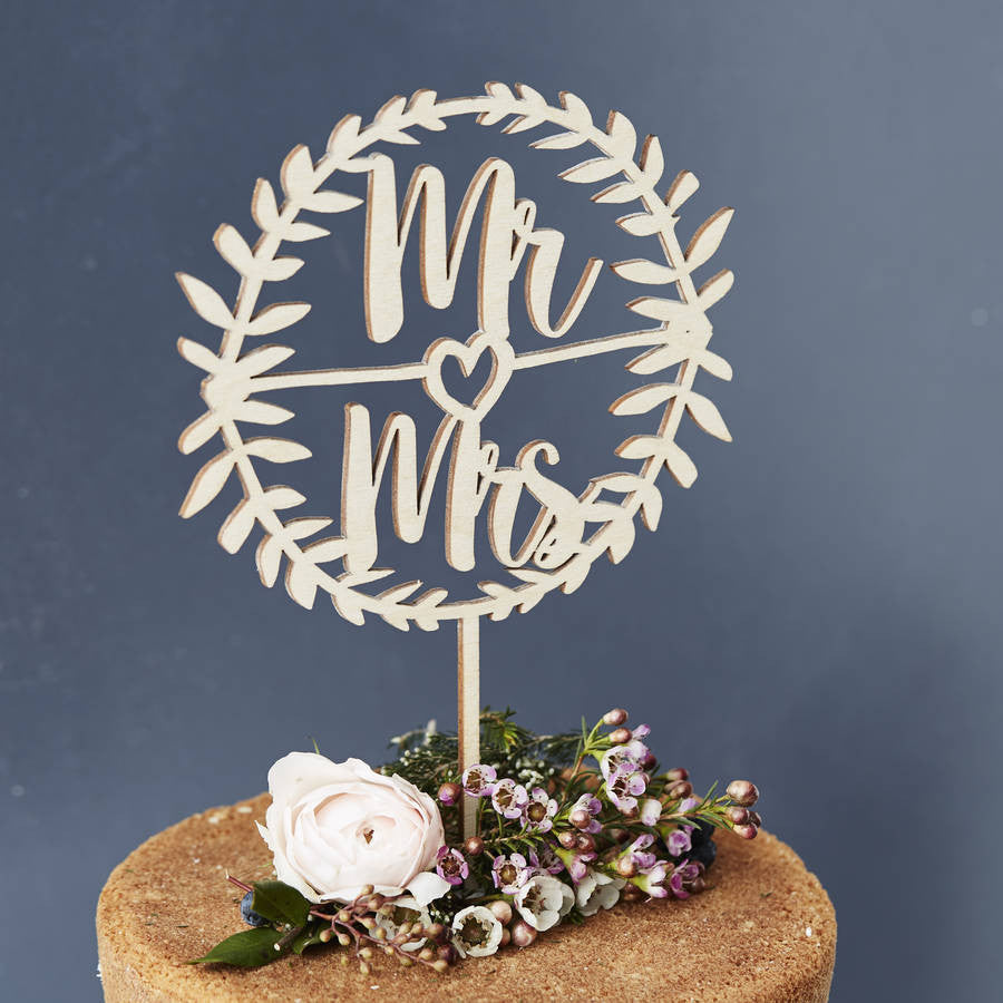 Laurel Mr And Mrs Wooden Wedding Cake Topper