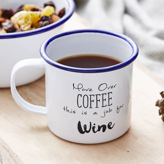 'Move Over Coffee' Enamel Personalised Wine Mug