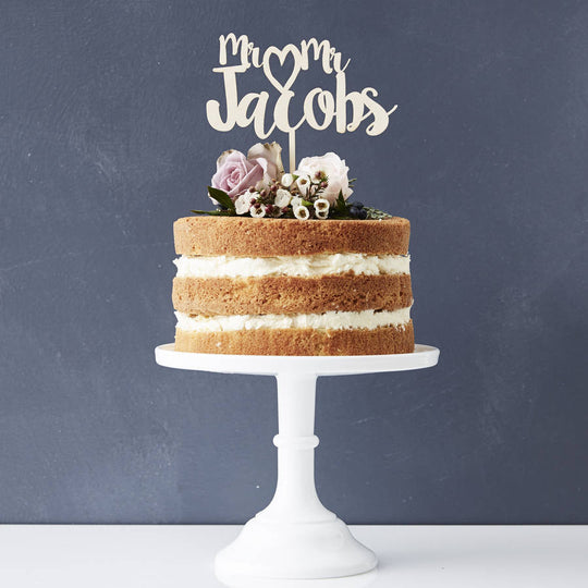 Mr And Mr Heart Surname Cake Topper
