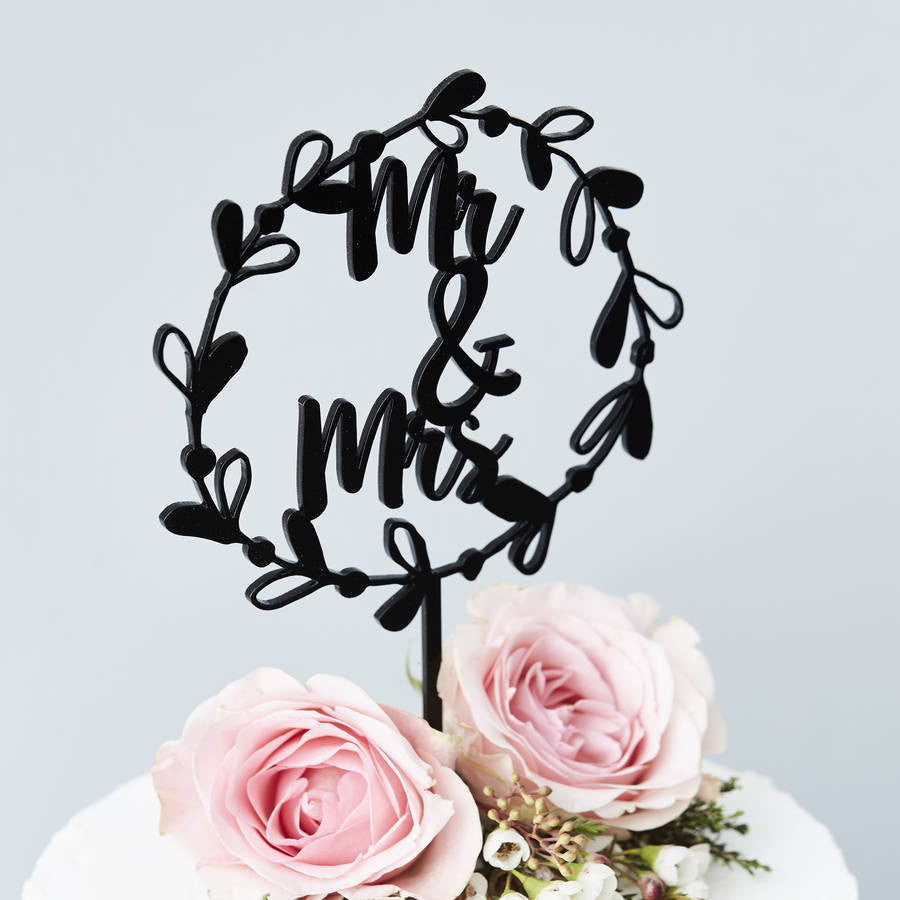 Mr And Mrs Floral Wreath Wedding Cake Topper