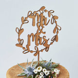 Mr And Mrs Floral Wreath Wooden Wedding Cake Topper