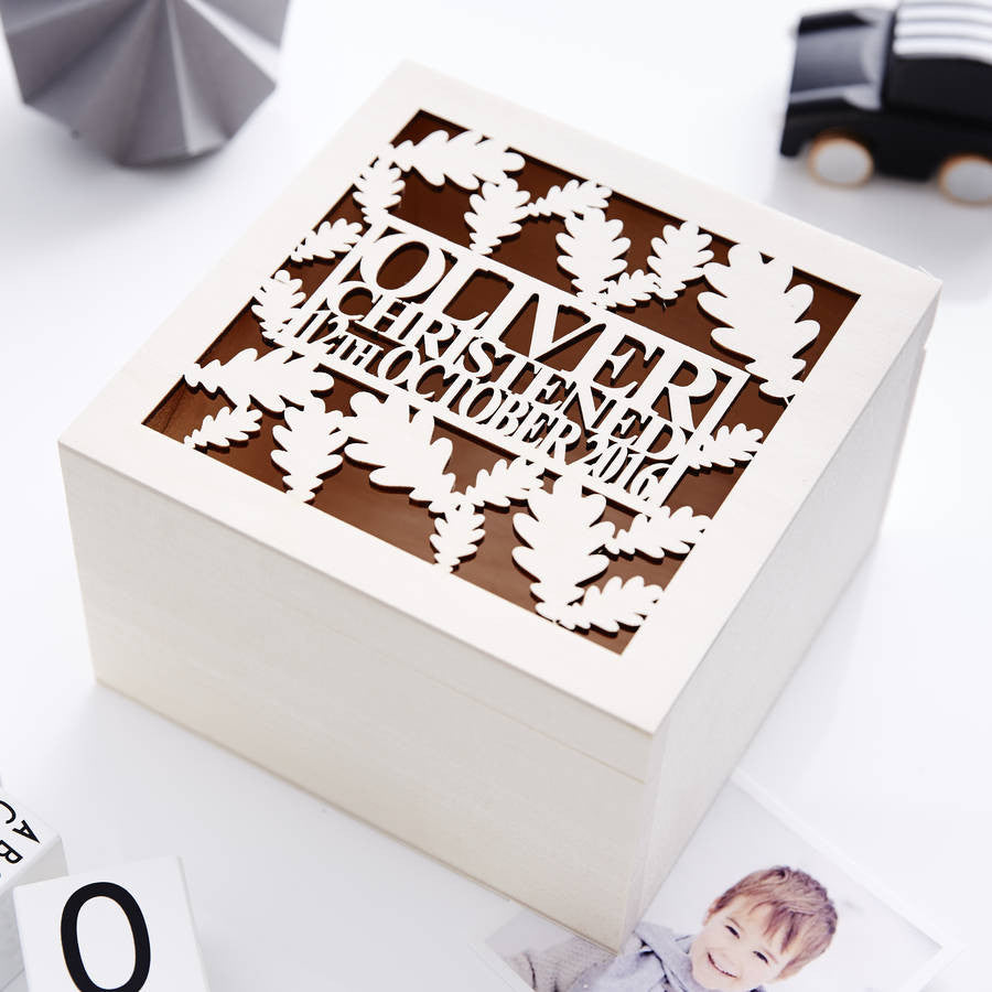Oak Leaf Personalised Christening Keepsake Box