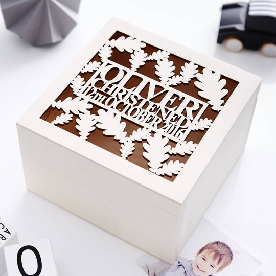 Oak Leaf Personalised Christening Keepsake Box