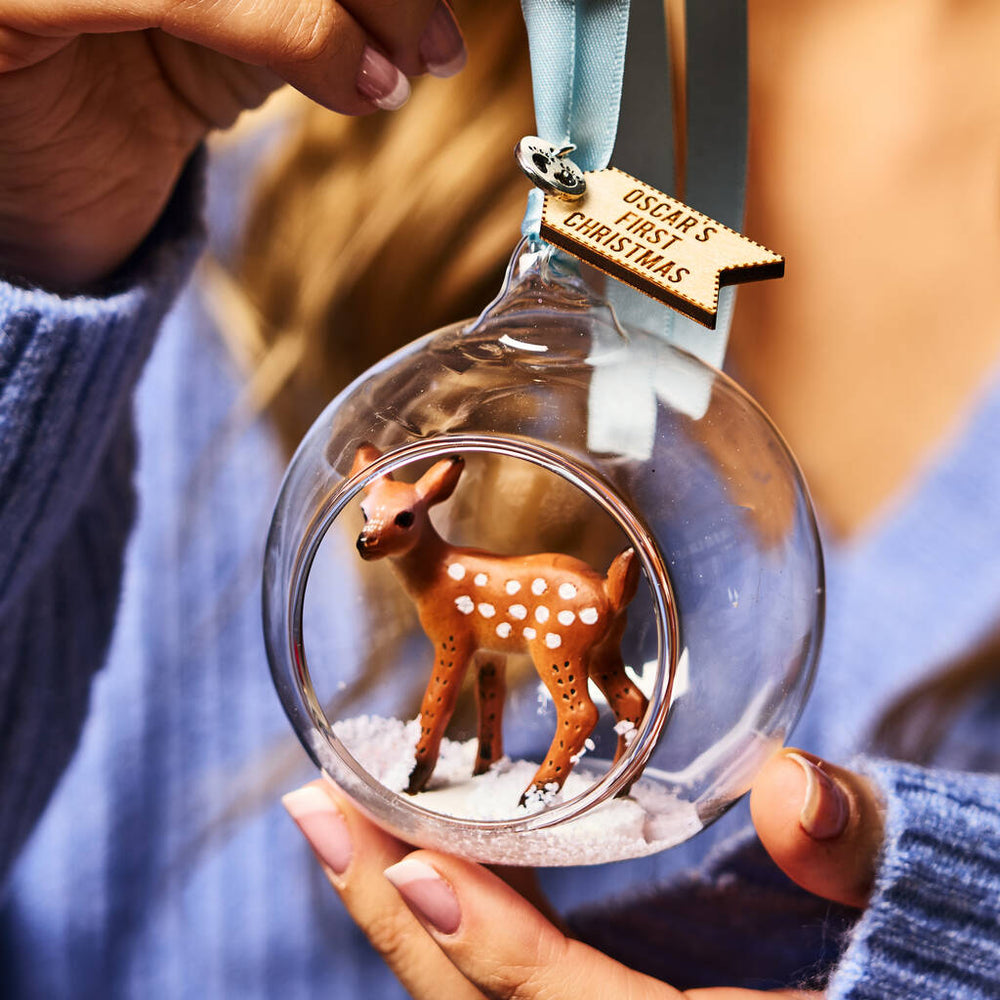 Personalised Baby Deer First Christmas Bauble