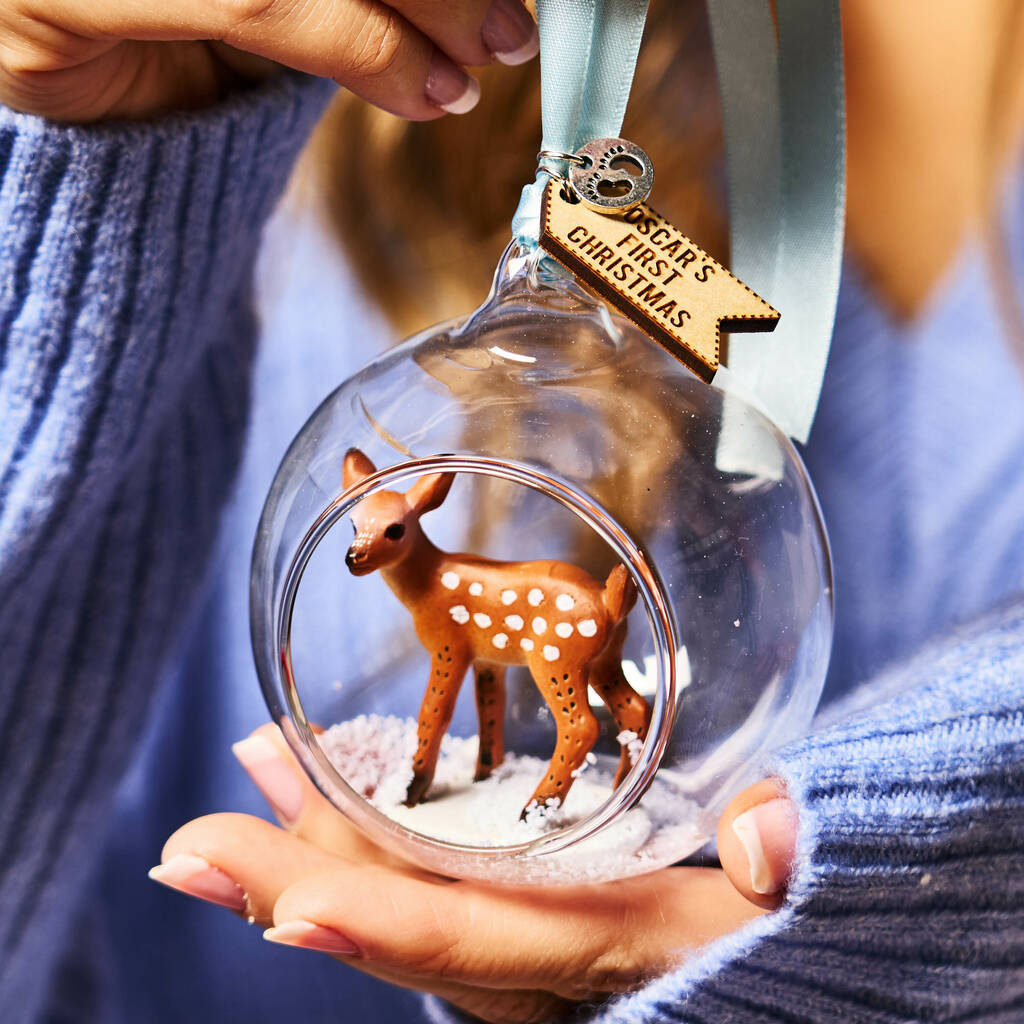 Personalised Baby Deer First Christmas Bauble