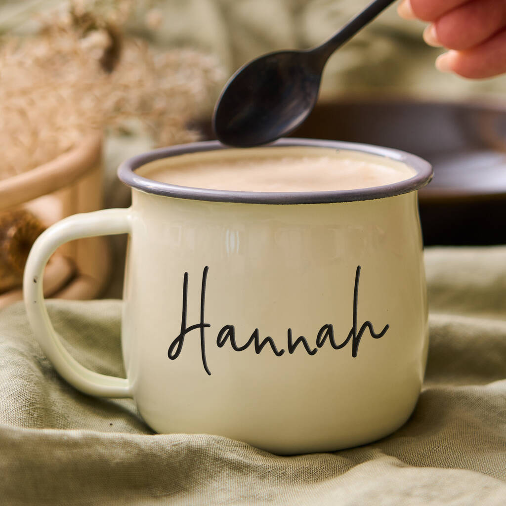 Personalised Bespoke Cream Enamel Mug