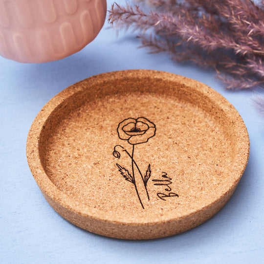 Personalised Birth Flower Cork Coaster