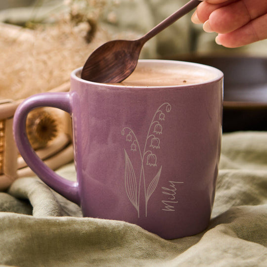 Personalised Birth Flower Stoneware Mug