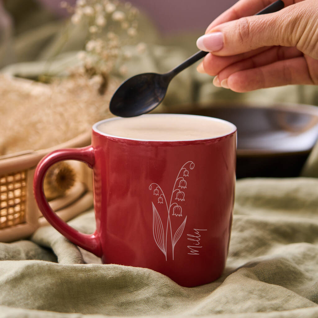 Personalised Birth Flower Stoneware Mug