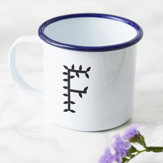 Personalised Botanical Initial Enamel Mug