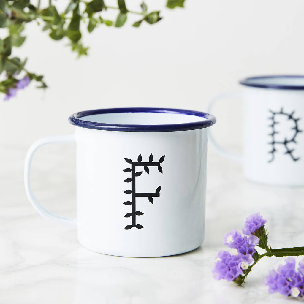 Personalised Botanical Initial Enamel Mug