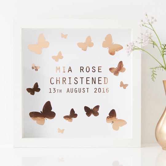 Personalised Butterfly Framed Christening Print