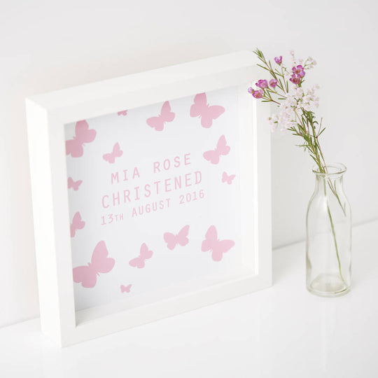 Personalised Butterfly Framed Christening Print