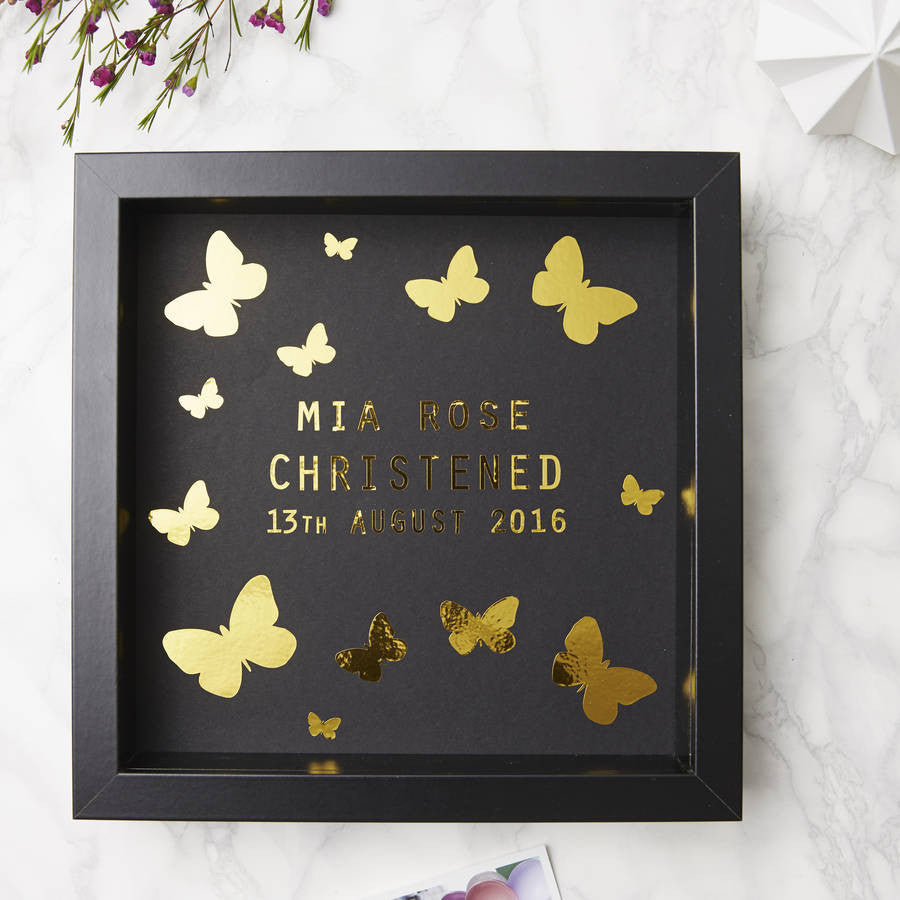 Personalised Butterfly Framed Christening Print