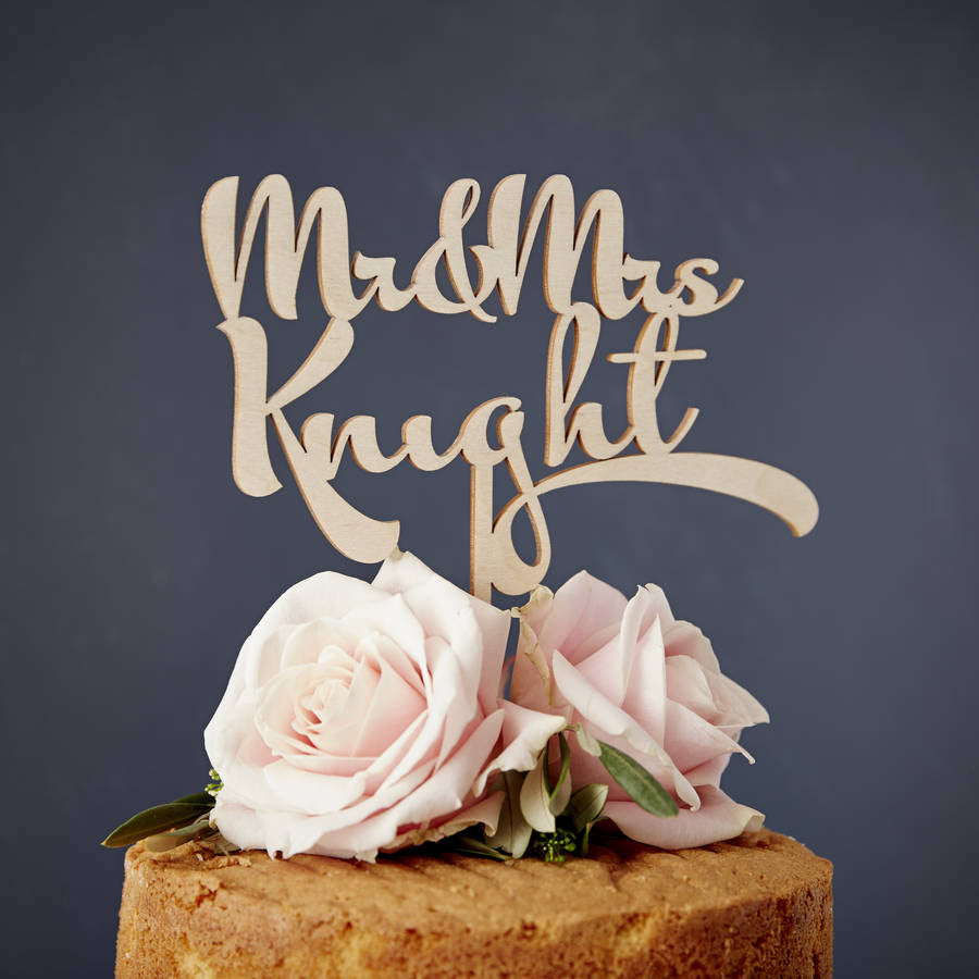 Personalised Calligraphy Wooden Wedding Cake Topper