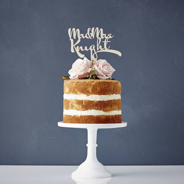 Personalised Calligraphy Wooden Wedding Cake Topper