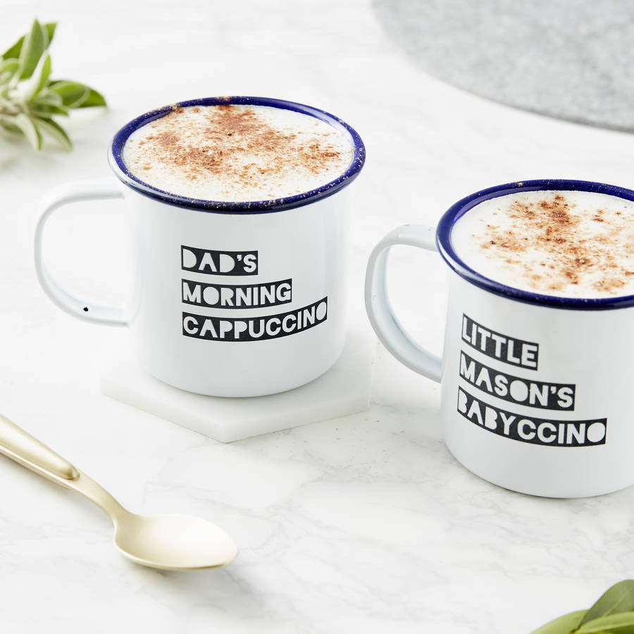 Personalised Cappuccino/Babyccino Enamel Mugs