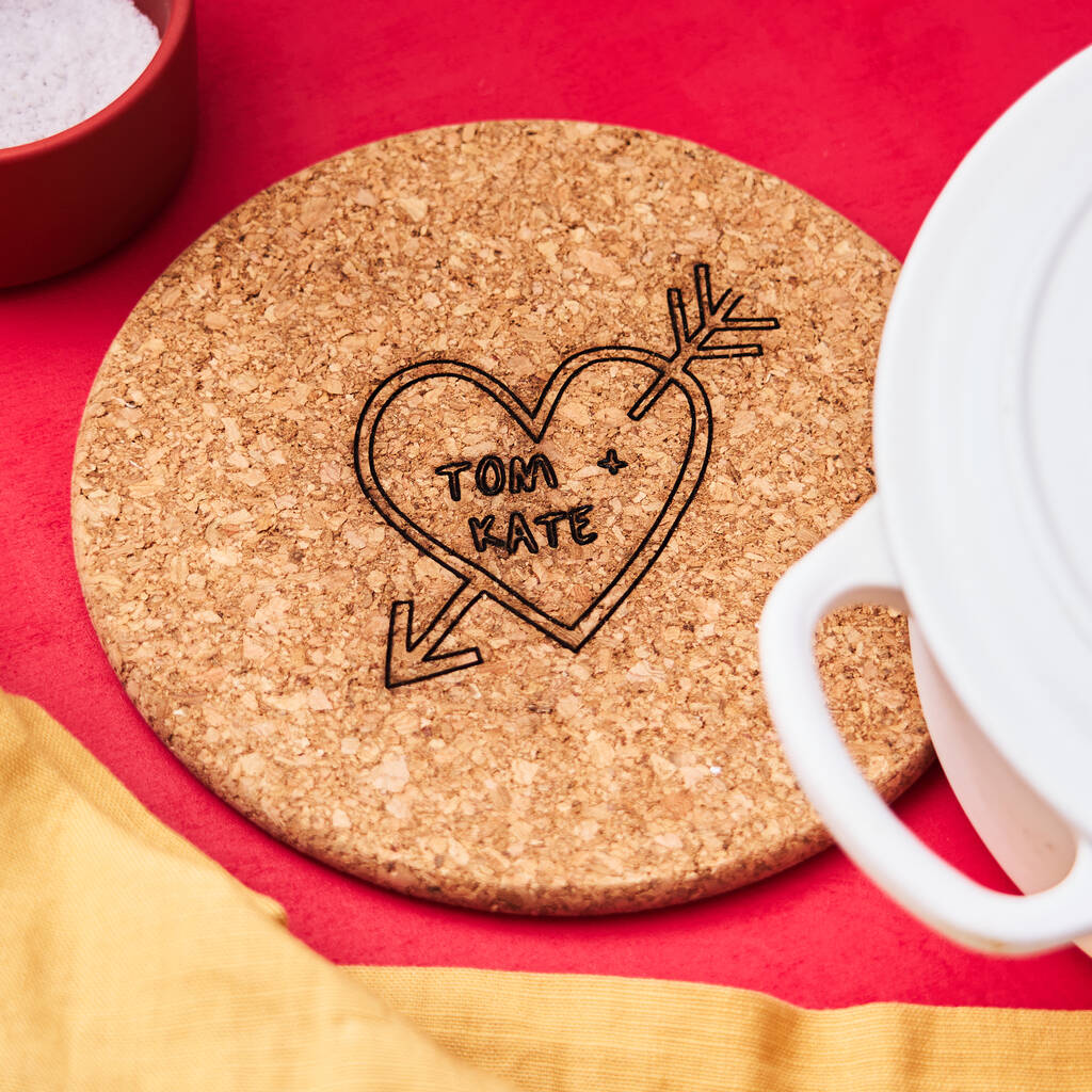 Personalised Carved Heart Cork Trivet