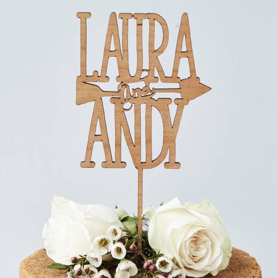 Personalised Couples Arrow Wooden Cake Topper