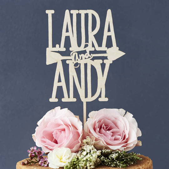 Personalised Couples Arrow Wooden Cake Topper