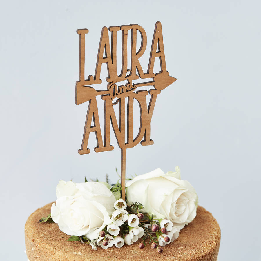 Personalised Couples Arrow Wooden Cake Topper