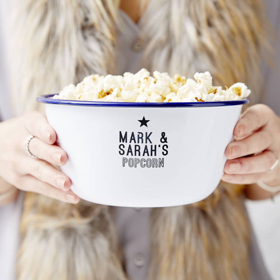 Personalised Couples Enamel Popcorn Bowl