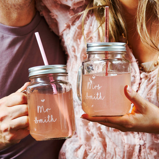 Personalised Couples Set Of Two Mason Jars